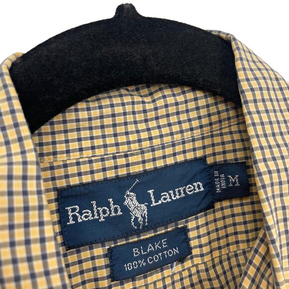 Ralph Lauren Long Sleeve Yellow Navy Check Pattern Button Down Men's Medium - Picture 2 of 4